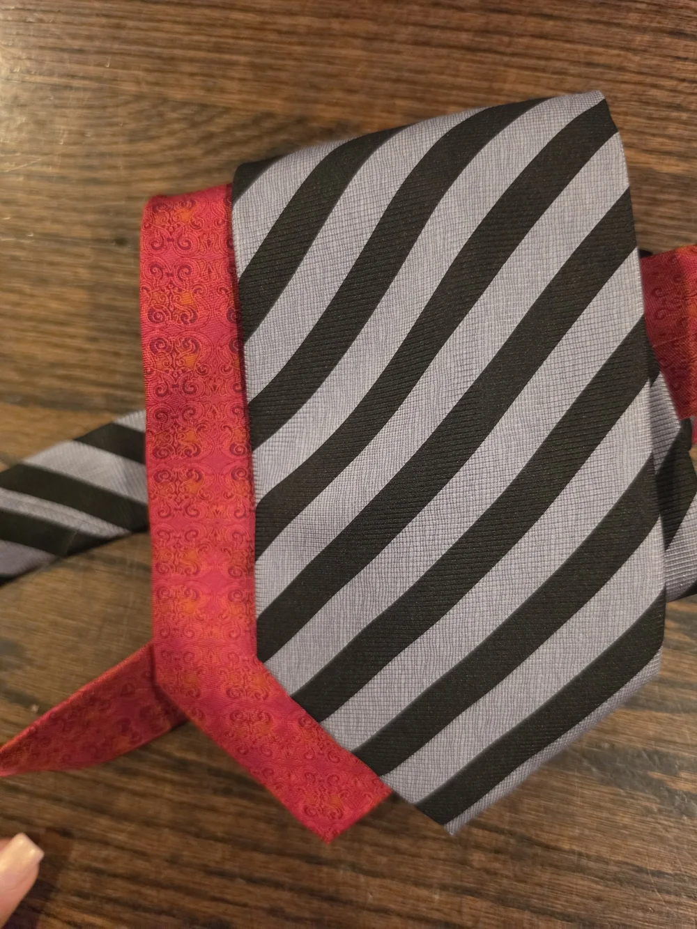 Men's Silk Black & Gray Striped Tie Bundle And Red Tie